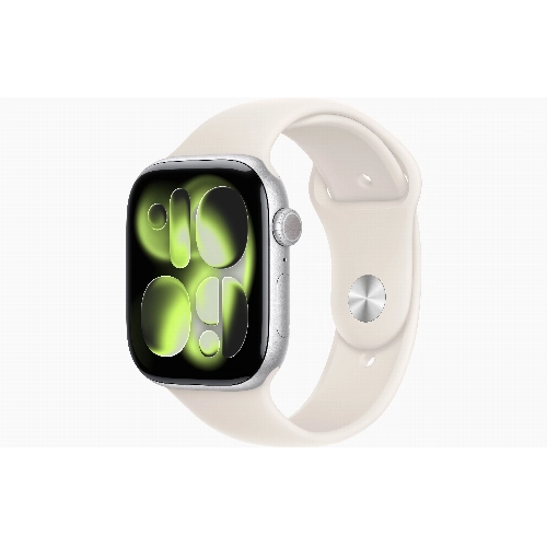 Apple Watch Series 11 46 мм, M/L 140–245 мм, Silver Aluminum Case, Starlight Sport Band