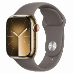 Apple Watch Series 9, 45 мм, корпус из алюминия цвета «золото», спортивный ремешок цвета «серый», размер M/L