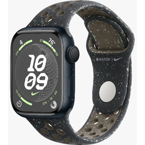 Apple Watch Series 9, 41 мм, корпус из алюминия цвета «тёмная ночь», спортивный ремешок Nike цвета «полуночное небо», размер S/M