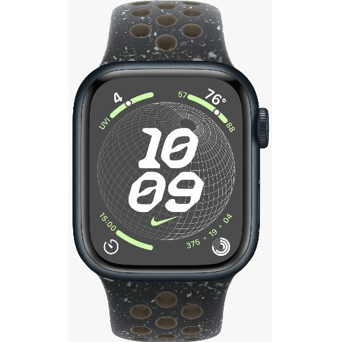 Apple Watch Series 9, 41 мм, корпус из алюминия цвета «тёмная ночь», спортивный ремешок Nike цвета «полуночное небо», размер S/M