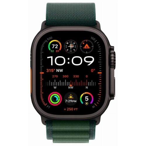 Apple Watch Ultra 2 GPS + Cellular, 49 мм, корпус из титана черного цвета, ремешок Alpine темно-зеленого цвета, размер L