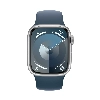 Apple Watch Series 9, 41 мм, корпус из алюминия серебристого цвета, спортивный ремешок цвета «грозовой синий», размер S/M