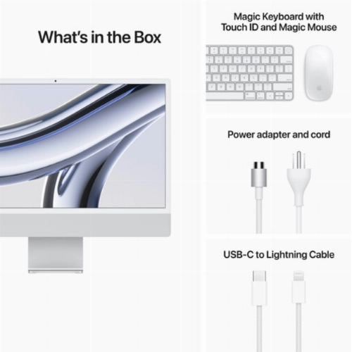 Apple iMac 24" Retina 4,5K (Z19E000Y3), M3 (8C CPU, 10C GPU), 16 ГБ, 1024 ГБ SSD, серебристый