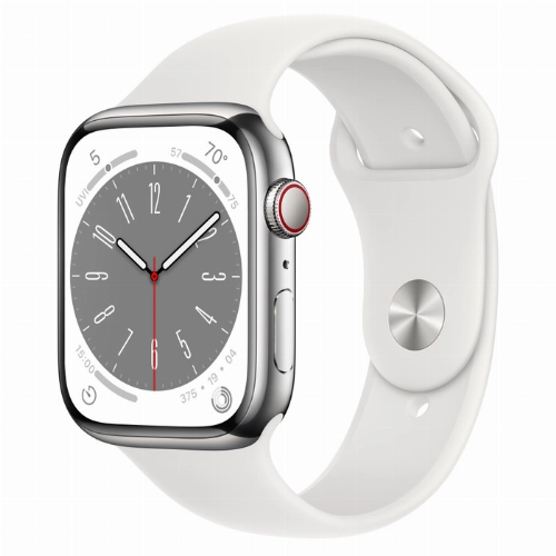 Умные часы Apple Watch Series 8 45 мм Silver Stainless Steel Case with White Sport Band, размер M/L